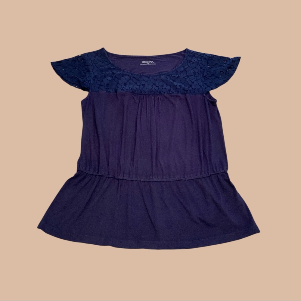 Merona Blue Peplum Lace Top with Flutter Sleeves, size Large 💙